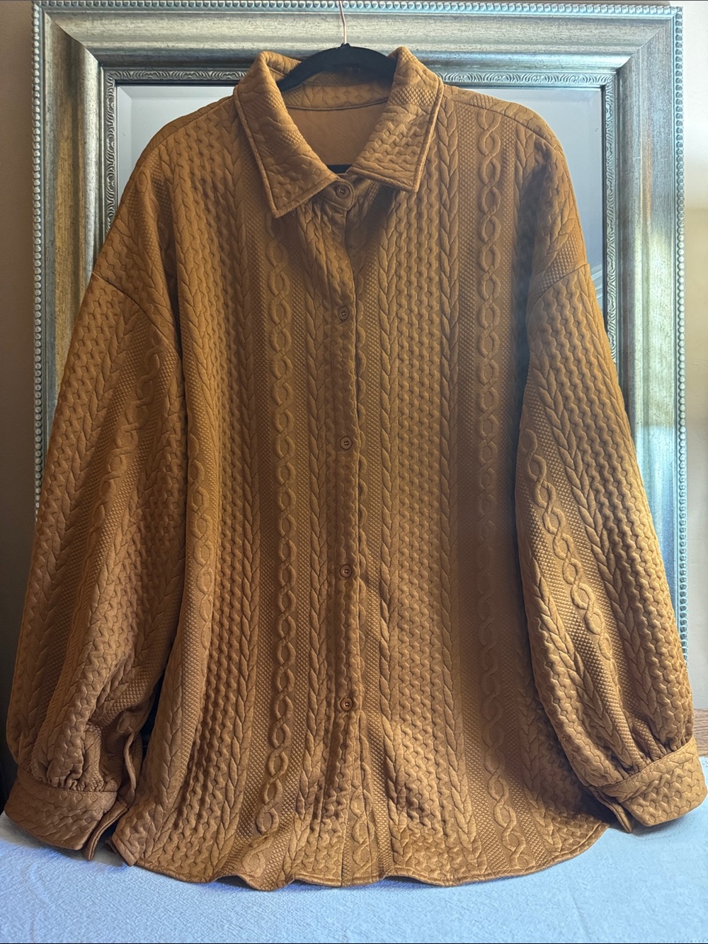 Textured Button-Up Shirt Jacket in Mustard